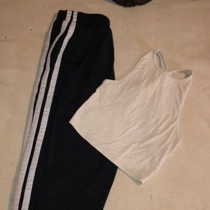 White crop top and Black Striped pants